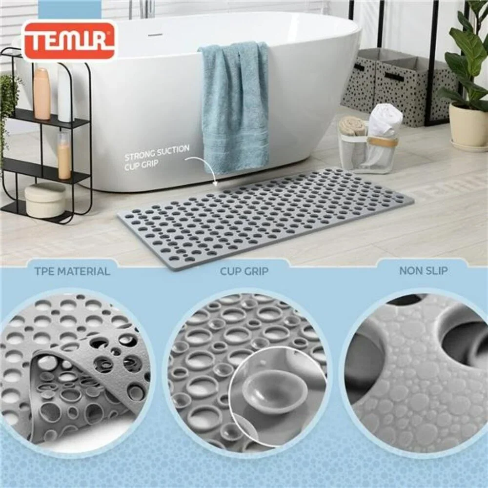 Non Slip Bath Mat for Shower Tub with Suction Cups Washable Gray 30x17 Inches